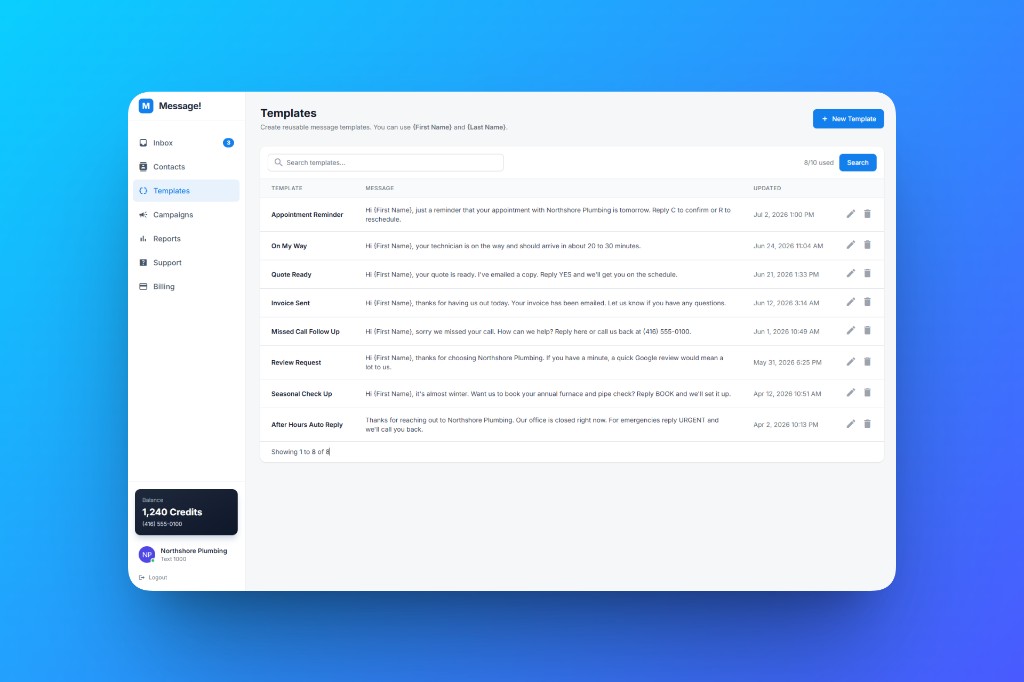 SMS portal message templates with merge tags
